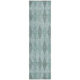 Homeroots 8' Runner Teal Geometric Washable Non Skid Indoor Outdoor Runner Rug Teal Polyester 563269