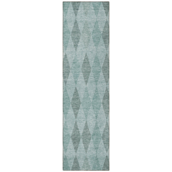 Homeroots 8' Runner Teal Geometric Washable Non Skid Indoor Outdoor Runner Rug Teal Polyester 563269
