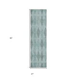 Homeroots 8' Runner Teal Geometric Washable Non Skid Indoor Outdoor Runner Rug Teal Polyester 563269