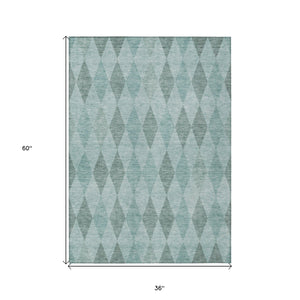 Homeroots 3' X 5' Teal Geometric Washable Non Skid Indoor Outdoor Area Rug Teal Polyester 563271