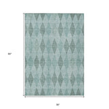 Homeroots 3' X 5' Teal Geometric Washable Non Skid Indoor Outdoor Area Rug Teal Polyester 563271