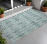 Homeroots 3' X 5' Teal Geometric Washable Non Skid Indoor Outdoor Area Rug Teal Polyester 563271