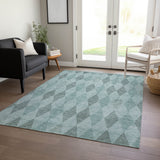 Homeroots 3' X 5' Teal Geometric Washable Non Skid Indoor Outdoor Area Rug Teal Polyester 563271