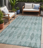 Homeroots 5' X 8' Teal Geometric Washable Non Skid Indoor Outdoor Area Rug Teal Polyester 563272