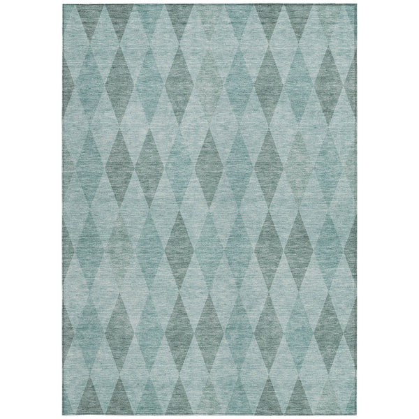 Homeroots 5' X 8' Teal Geometric Washable Non Skid Indoor Outdoor Area Rug Teal Polyester 563272