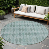 Homeroots 8' Round Teal Round Geometric Washable Non Skid Indoor Outdoor Area Rug Teal Polyester 563273