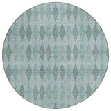 Homeroots 8' Round Teal Round Geometric Washable Non Skid Indoor Outdoor Area Rug Teal Polyester 563273