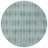 Homeroots 8' Round Teal Round Geometric Washable Non Skid Indoor Outdoor Area Rug Teal Polyester 563273