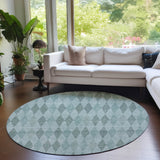 Homeroots 8' Round Teal Round Geometric Washable Non Skid Indoor Outdoor Area Rug Teal Polyester 563273