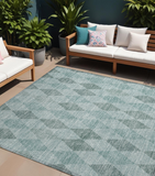 Homeroots 8' X 10' Teal Geometric Washable Non Skid Indoor Outdoor Area Rug Teal Polyester 563274