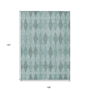 Homeroots 9' X 12' Teal Geometric Washable Non Skid Indoor Outdoor Area Rug Teal Polyester 563275