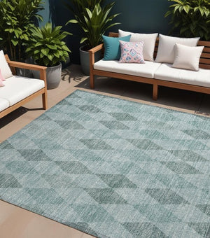 Homeroots 3' Stylish Beige Taupe And Brown Geometric Indoor Outdoor Area Rug – Washable & Non Skid Design Teal Polyester 563276