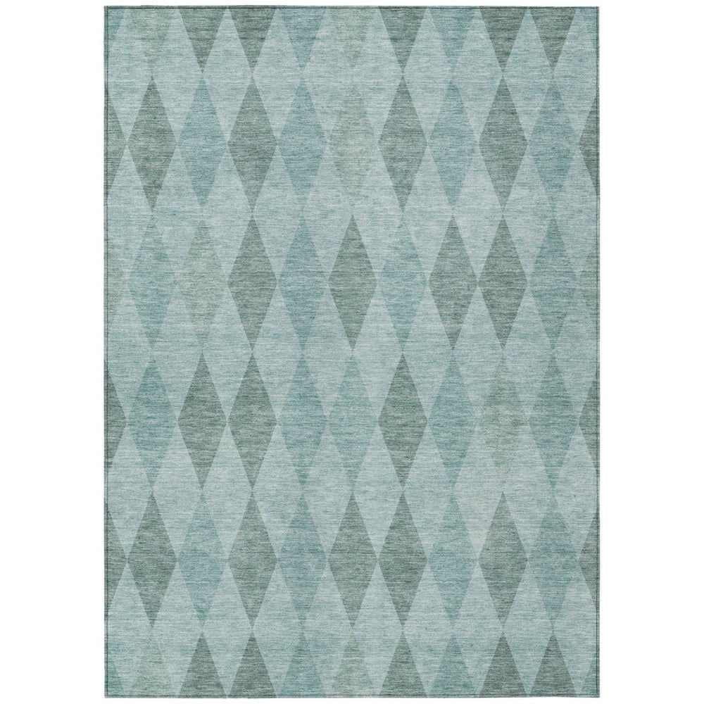 HomeRoots 5' Geometric Beige, Taupe, and Brown Area Rug - Stylish, Washable, Non-Skid for Indoor & Outdoor Use Teal 563276