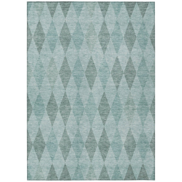 HomeRoots 5' Geometric Beige, Taupe, and Brown Area Rug - Stylish, Washable, Non-Skid for Indoor & Outdoor Use Teal 563276