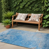 Homeroots 8' Runner Blue And Gray Abstract Washable Non Skid Indoor Outdoor Runner Rug Blue Polyester 563278