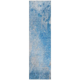 Homeroots 8' Runner Blue And Gray Abstract Washable Non Skid Indoor Outdoor Runner Rug Blue Polyester 563278