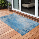 Homeroots 3' X 5' Blue And Gray Abstract Washable Non Skid Indoor Outdoor Area Rug Blue Polyester 563280