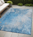 Homeroots 5' X 8' Blue And Gray Abstract Washable Non Skid Indoor Outdoor Area Rug Blue Polyester 563281