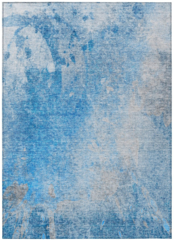 HomeRoots 5' Blue and Gray Abstract Area Rug - Machine Washable, Non-Skid, Perfect for Indoor or Outdoor Use 5' X 8' 563281