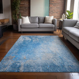 Homeroots 5' X 8' Blue And Gray Abstract Washable Non Skid Indoor Outdoor Area Rug Blue Polyester 563281