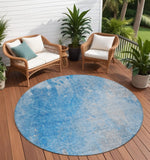 Homeroots 8' Round Blue And Gray Round Abstract Washable Non Skid Indoor Outdoor Area Rug Blue Polyester 563282