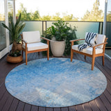 Homeroots 8' Round Blue And Gray Round Abstract Washable Non Skid Indoor Outdoor Area Rug Blue Polyester 563282