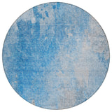 Homeroots 8' Round Blue And Gray Round Abstract Washable Non Skid Indoor Outdoor Area Rug Blue Polyester 563282