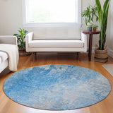 Homeroots 8' Round Blue And Gray Round Abstract Washable Non Skid Indoor Outdoor Area Rug Blue Polyester 563282