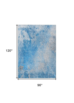 HomeRoots 5' Blue and Gray Abstract Area Rug - Machine Washable, Non-Skid, Perfect for Indoor or Outdoor Use 8' X 10' 563283