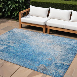 HomeRoots 5' Blue and Gray Abstract Area Rug - Machine Washable, Non-Skid, Perfect for Indoor or Outdoor Use 8' X 10' 563283
