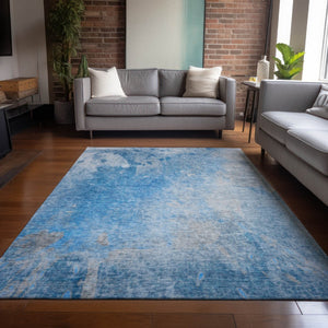 HomeRoots 5' Blue and Gray Abstract Area Rug - Machine Washable, Non-Skid, Perfect for Indoor or Outdoor Use 8' X 10' 563283