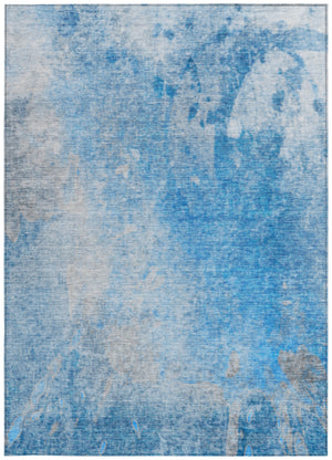 Homeroots 10' X 14' Blue And Gray Abstract Washable Non Skid Indoor Outdoor Area Rug Blue Polyester 563285