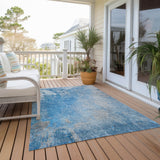 Homeroots 10' X 14' Blue And Gray Abstract Washable Non Skid Indoor Outdoor Area Rug Blue Polyester 563285