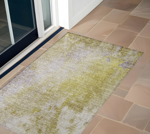 Homeroots 3' X 5' Gold Beige And Purple Abstract Washable Non Skid Indoor Outdoor Area Rug Gold Polyester 563289