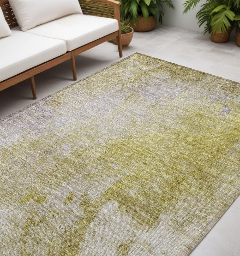 HomeRoots 5' Abstract Gold Beige Purple Area Rug - Washable, Non-Skid, Stylish for Indoor & Outdoor Spaces 5' X 8' 563290
