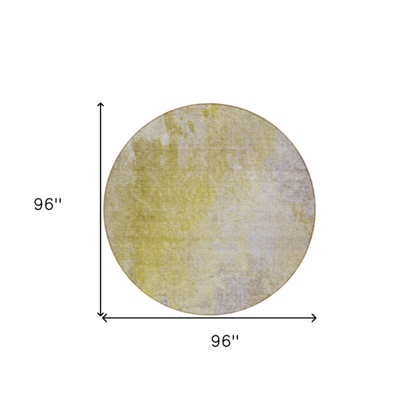 Homeroots 8' Round Gold Beige And Purple Round Abstract Washable Non Skid Indoor Outdoor Area Rug Gold Polyester 563291