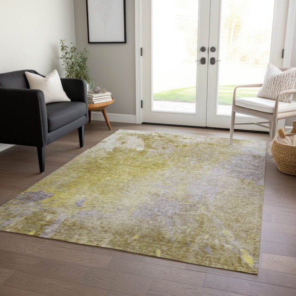HomeRoots 5' Abstract Gold Beige Purple Area Rug - Washable, Non-Skid, Stylish for Indoor & Outdoor Spaces 8' X 10' 563292