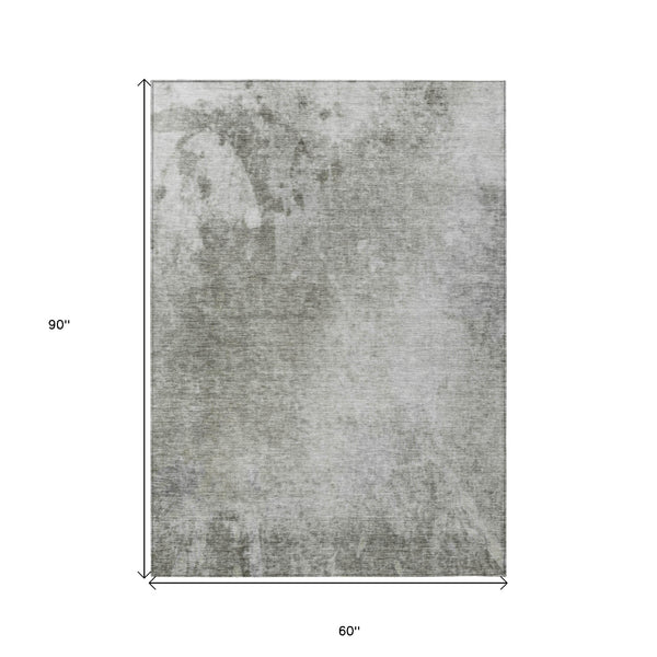 Homeroots 5' X 8' Gray And Off White Abstract Washable Non Skid Indoor Outdoor Area Rug Gray Polyester 563299