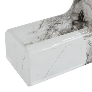 English Elm Bianco Marble-Pattern Coffee Table with Side Table Set — Modern White Top, Black Wood Legs, Durable Elegance B341S00040