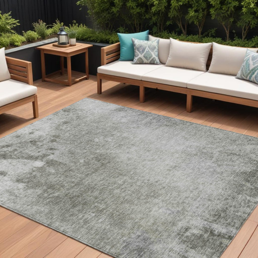 HomeRoots 5' Stylish Gray and Off-White Abstract Washable Area Rug for Indoor and Outdoor High-Traffic Spaces 9' X 12' 563302