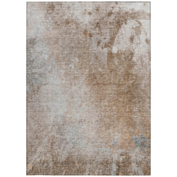 Homeroots 3' X 5' Brown And Off White Abstract Washable Non Skid Indoor Outdoor Area Rug Mocha Polyester 563307