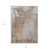 Homeroots 3' X 5' Brown And Off White Abstract Washable Non Skid Indoor Outdoor Area Rug Mocha Polyester 563307