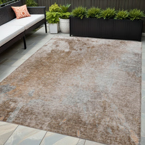 HomeRoots 5' Contemporary Abstract Brown and Off-White Area Rug - Washable, Non-Skid, Indoor & Outdoor Use 5' X 8' 563308