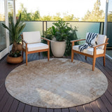 Homeroots 8' Round Brown And Off White Round Abstract Washable Non Skid Indoor Outdoor Area Rug Mocha Polyester 563309