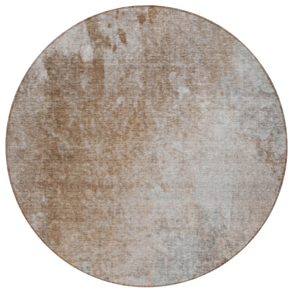 Homeroots 8' Round Brown And Off White Round Abstract Washable Non Skid Indoor Outdoor Area Rug Mocha Polyester 563309
