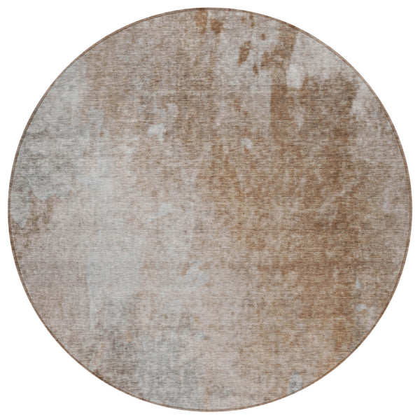 Homeroots 8' Round Brown And Off White Round Abstract Washable Non Skid Indoor Outdoor Area Rug Mocha Polyester 563309