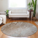 Homeroots 8' Round Brown And Off White Round Abstract Washable Non Skid Indoor Outdoor Area Rug Mocha Polyester 563309