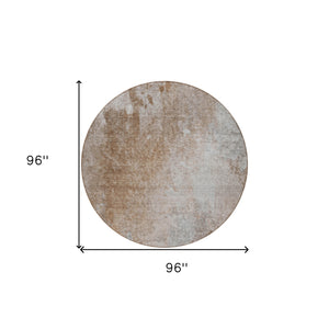 Homeroots 8' Round Brown And Off White Round Abstract Washable Non Skid Indoor Outdoor Area Rug Mocha Polyester 563309