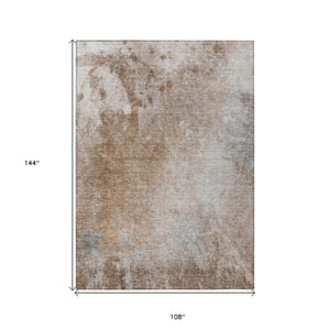 HomeRoots 5' Contemporary Abstract Brown and Off-White Area Rug - Washable, Non-Skid, Indoor & Outdoor Use 9' X 12' 563311