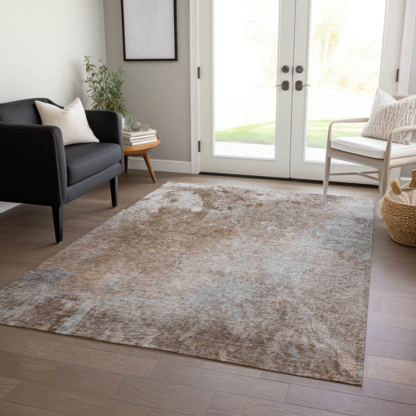 HomeRoots 5' Contemporary Abstract Brown and Off-White Area Rug - Washable, Non-Skid, Indoor & Outdoor Use 9' X 12' 563311
